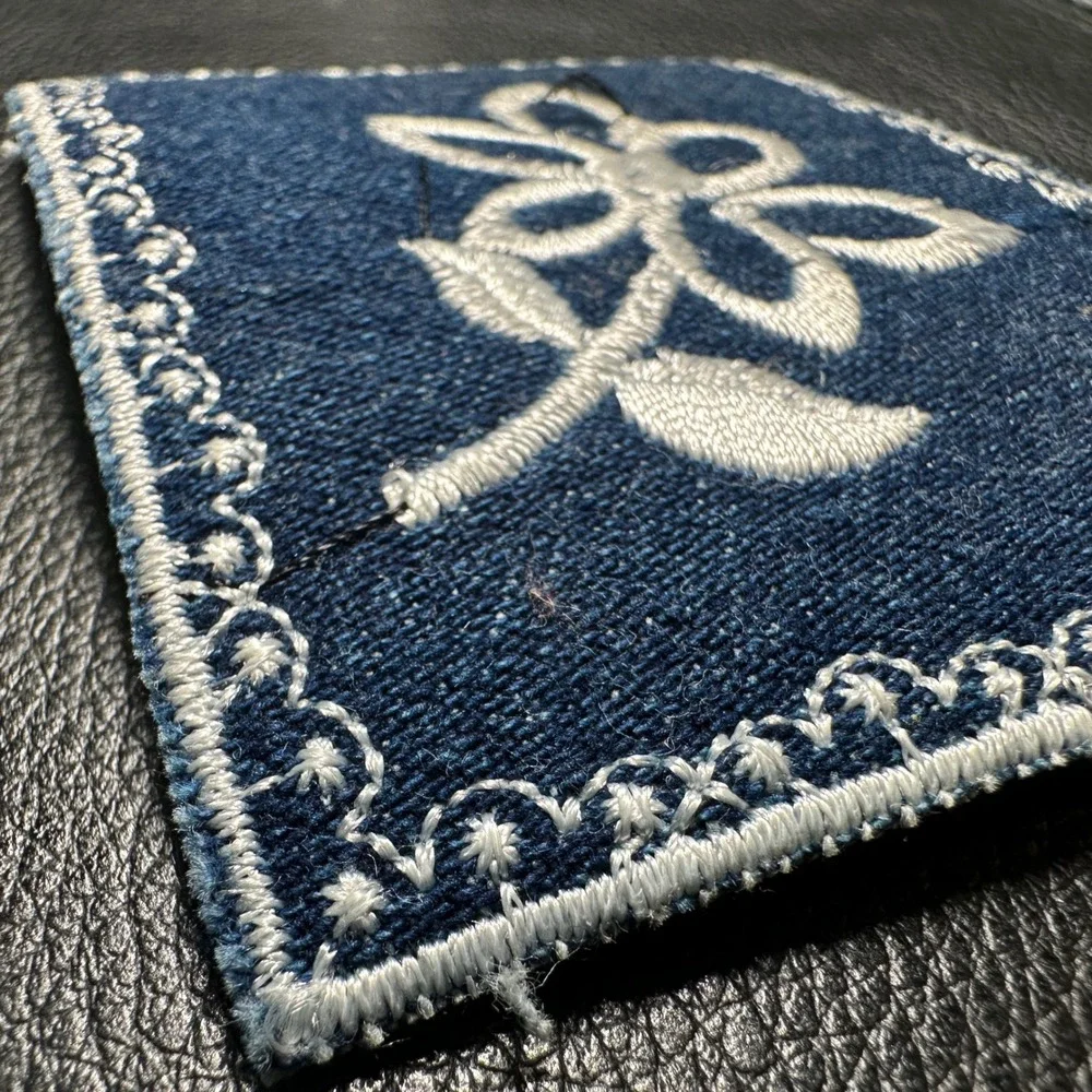 Western Boho Cottagecore Denim iron on Patch White Embroidered Wildflower DIY‎
